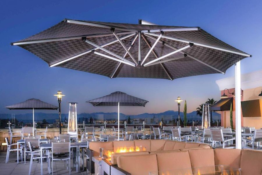 black striped patio umbrella Black & White Striped Garden Parasol
